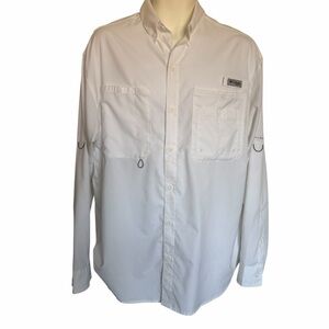 Columbia White Long-Sleeve Casual Button-Down Shirt